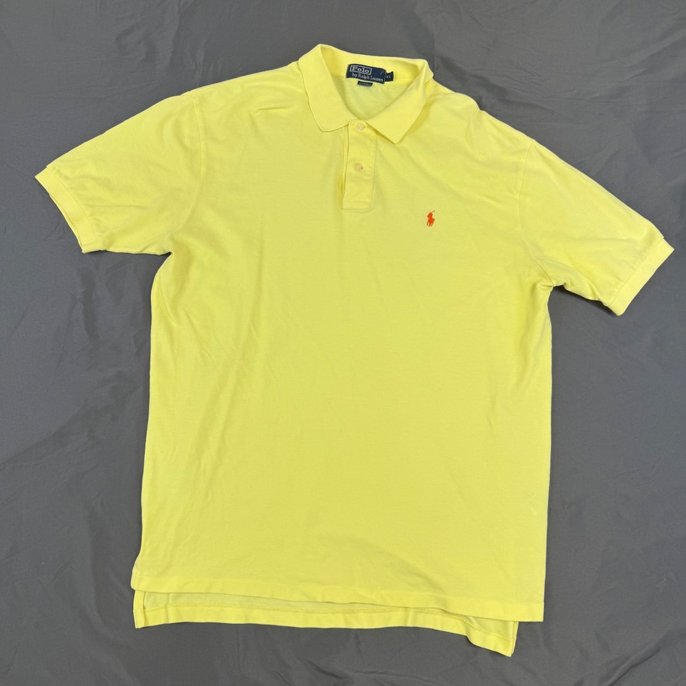 Polo Ralph Lauren Mens XL Yellow Short Sleeve Pique Polo Shirt Orange Pony